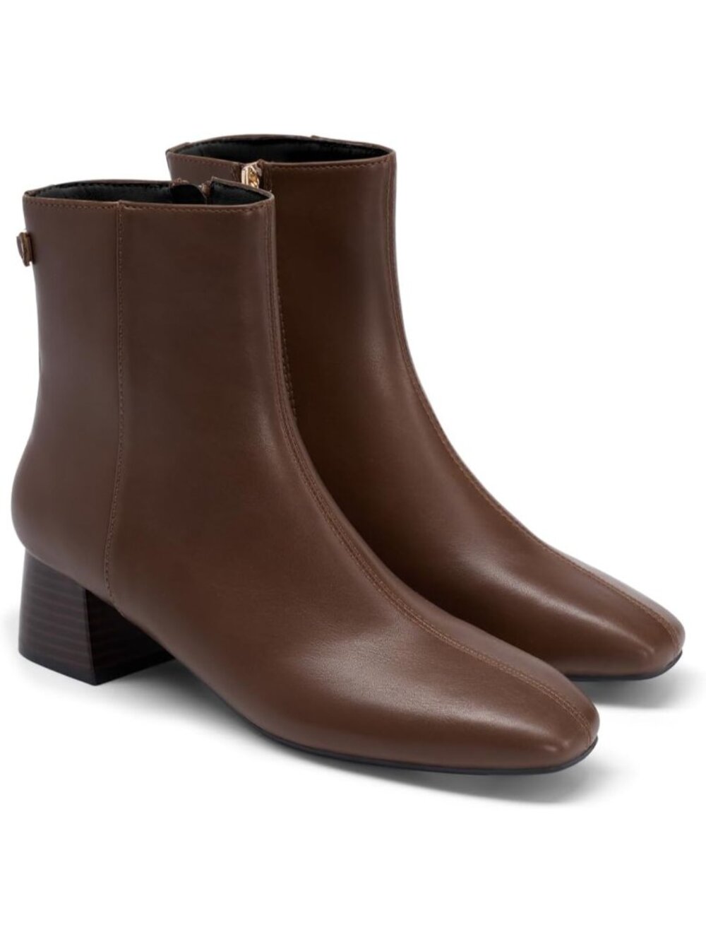 Women's Light Brown Chunky Low Heel Side Zipper Square Toe Chelsea Ankle Boots